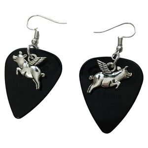 𝅺HAND Crafted Drop Earrings When Pigs Can Fly Repurposed Guitar Picks